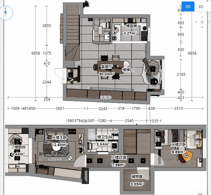 蔣琛｜圣淘沙花城6-1905-105㎡-現(xiàn)代簡(jiǎn)約風(fēng)格｜復(fù)式｜2室2廳2衛(wèi)｜老房裝修｜定制家｜全包13萬(wàn)｜00_05平面彩圖