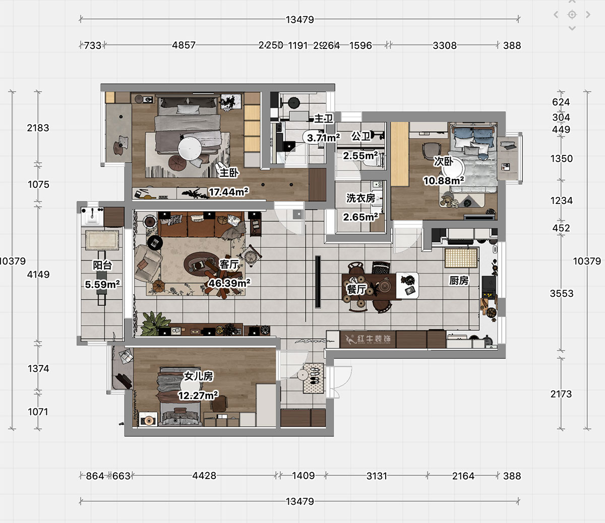 顧娟｜紫金明珠4幢202室-120㎡-現(xiàn)代簡約風(fēng)格｜3室2廳2衛(wèi)｜舊房裝修｜定制家｜全包17萬｜00_04平面彩圖