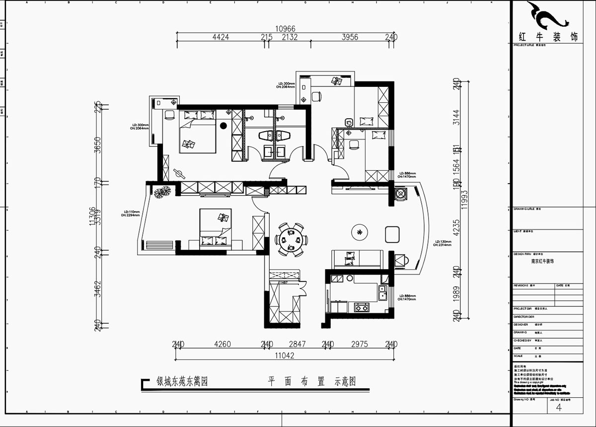 魏利利｜銀城東苑東籬園2幢103室-135㎡-簡約風格｜4室2廳2衛(wèi)｜毛坯裝修｜定制家｜全包24萬｜00_02平面布置圖
