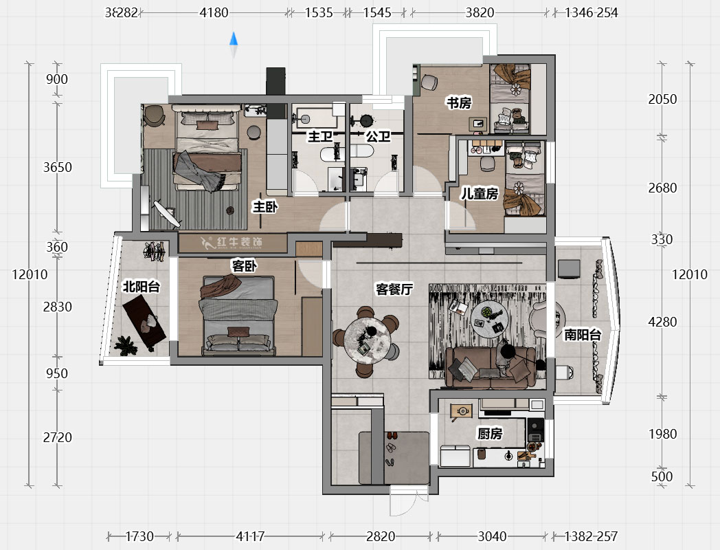 魏利利｜銀城東苑東籬園2幢103室-135㎡-簡約風格｜4室2廳2衛(wèi)｜毛坯裝修｜定制家｜全包24萬｜00_04平面彩圖