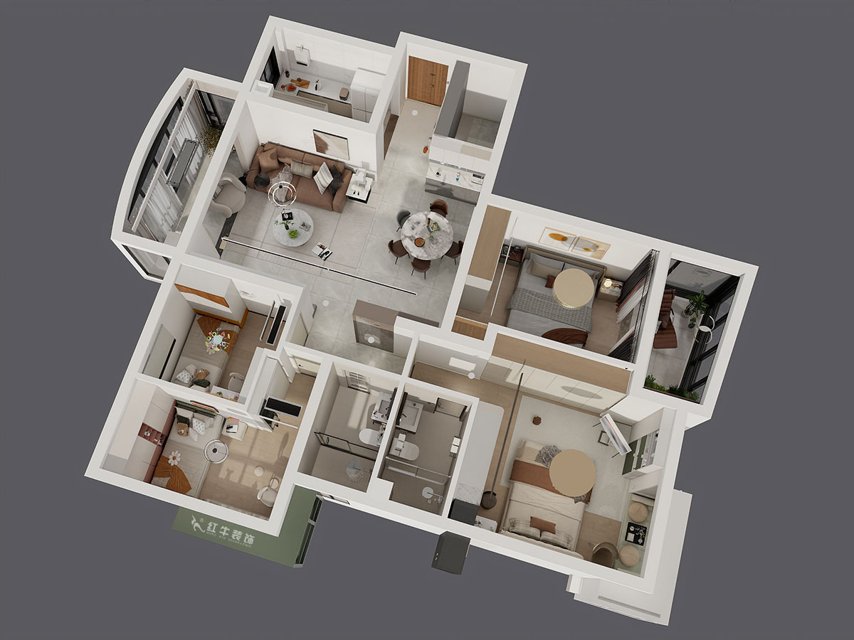 魏利利｜銀城東苑東籬園2幢103室-135㎡-簡約風格｜4室2廳2衛(wèi)｜毛坯裝修｜定制家｜全包24萬｜00_05鳥瞰圖