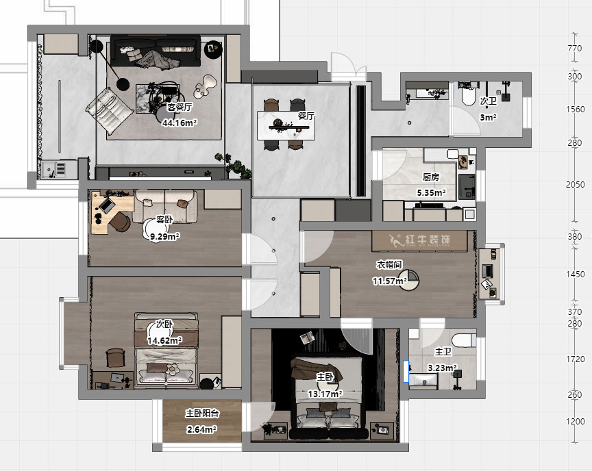 劉曉芳｜九龍盛世園19號801室-135㎡-現(xiàn)代風(fēng)格｜4室2廳2衛(wèi)｜老房裝修｜定制家｜全包15