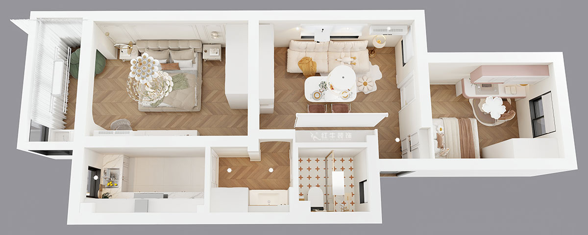 顧娟｜育才公寓32-502-66㎡-法式風格｜2室1廳1衛(wèi)｜舊房裝修｜定制家｜全包11