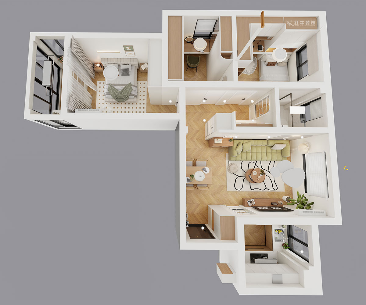 蔣?。y龍雅苑11-3-212-85㎡-現(xiàn)代原木風(fēng)｜3室1廳1衛(wèi)｜新房裝修｜定制家｜全包11萬｜00_04鳥瞰圖