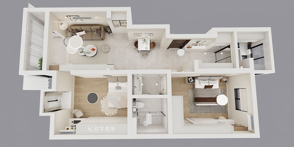 朱彥｜怡水嘉園3幢11號101室-100㎡-現代簡約風格｜2室2廳1衛(wèi)｜老房改造｜定制家｜全包12萬｜00_04鳥瞰圖