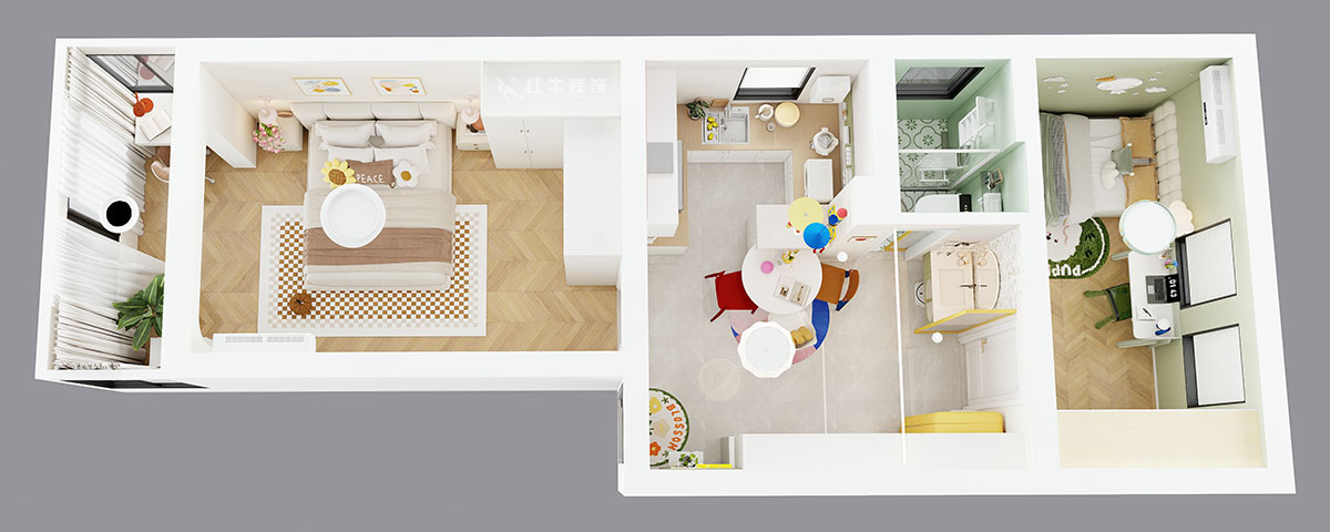 朱彥｜淮海新村7-28-702-57㎡-現代風格｜2室1廳1衛(wèi)｜老房改造｜定制家｜全包8萬｜00_04鳥瞰圖