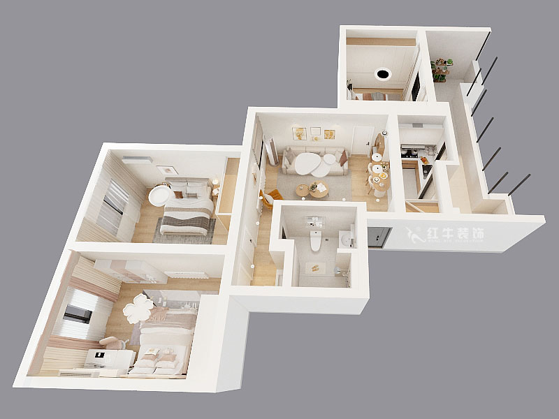 吳波｜清江花苑-清風園7-4-601-94㎡-現(xiàn)代簡約風格｜3室1廳1衛(wèi)｜舊房裝修｜定制家｜全包12萬｜00_04鳥瞰圖