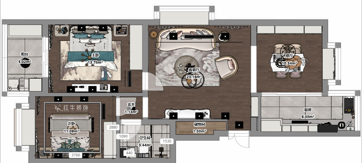 吳波｜后宰門(mén)東村82號(hào)院1-801-95㎡-歐式風(fēng)格｜3室2廳1衛(wèi)｜舊房裝修｜定制家｜全包12萬(wàn)｜00_03平面彩圖