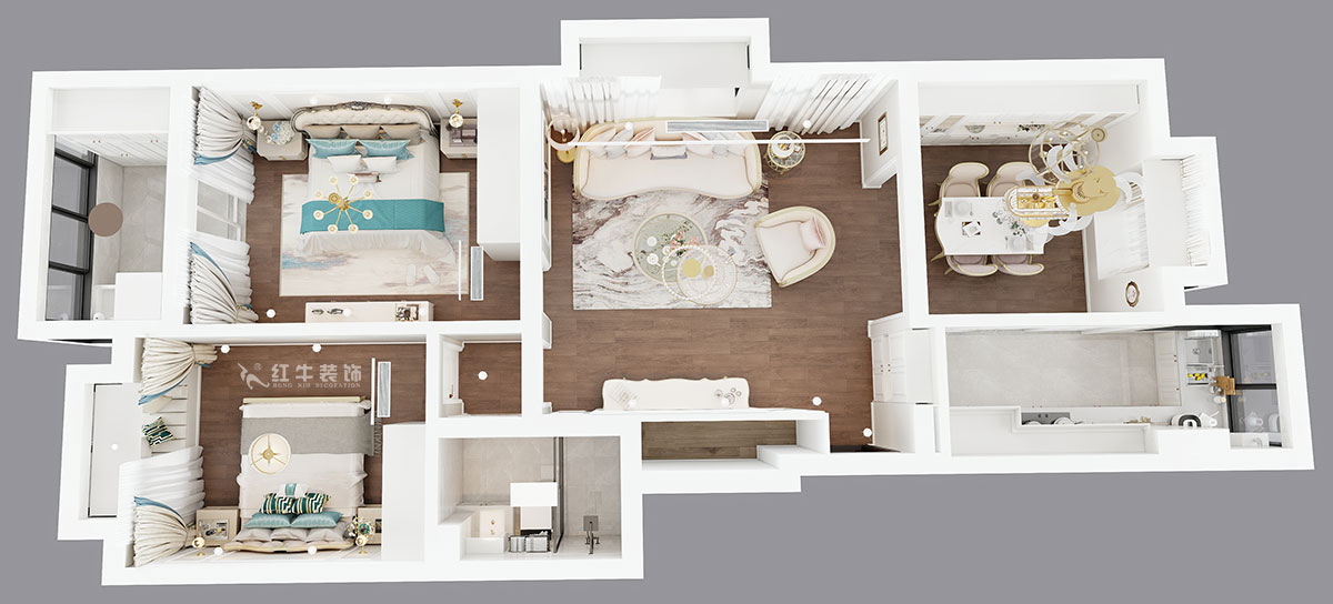 吳波｜后宰門(mén)東村82號(hào)院1-801-95㎡-歐式風(fēng)格｜3室2廳1衛(wèi)｜舊房裝修｜定制家｜全包12萬(wàn)｜00_04鳥(niǎo)瞰圖