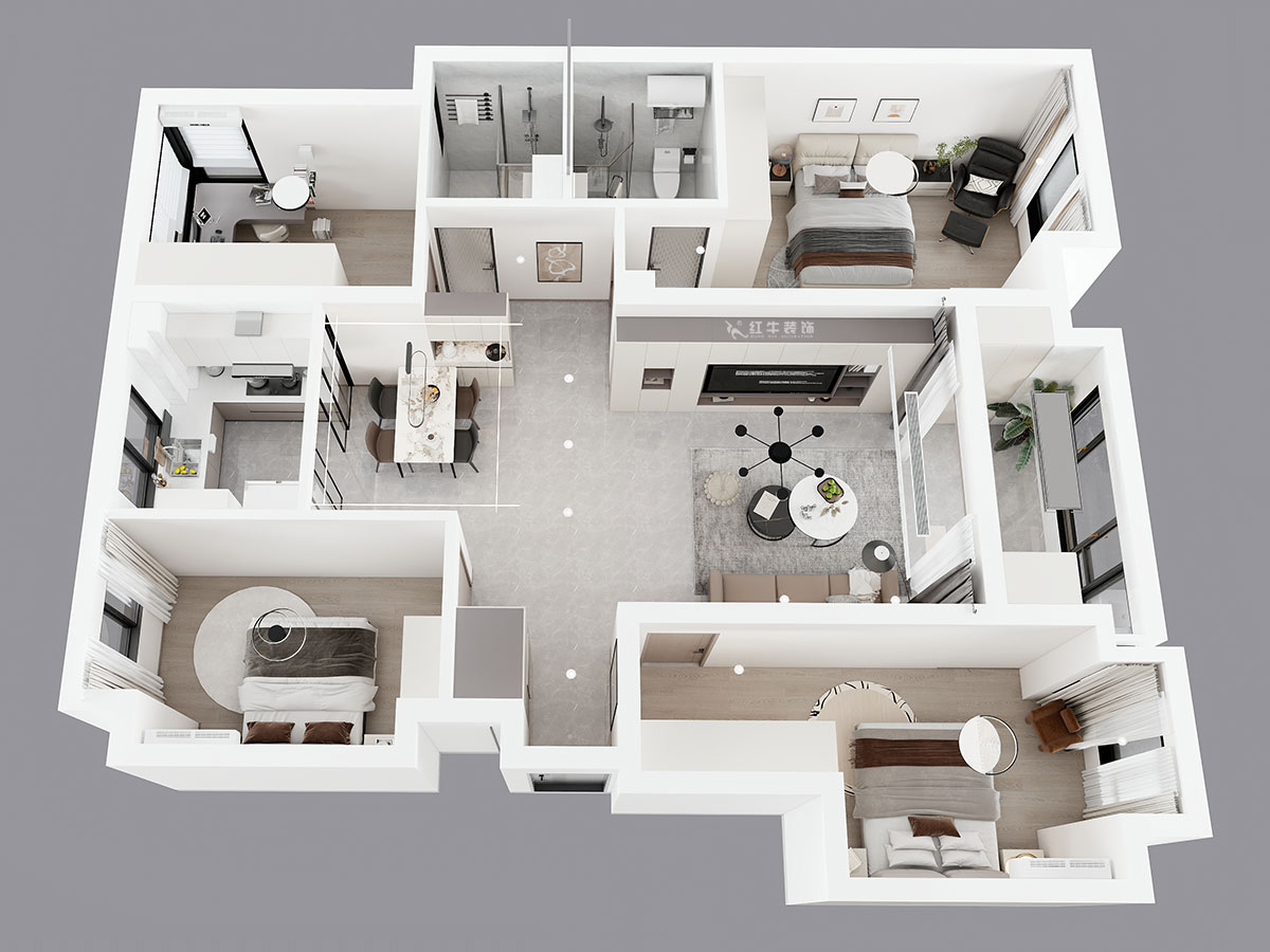 孟憲濤｜融創(chuàng)臻園15-1005-120㎡-簡約風格｜4室2廳2衛(wèi)｜新房裝修｜定制家｜全包16萬｜00_04鳥瞰圖