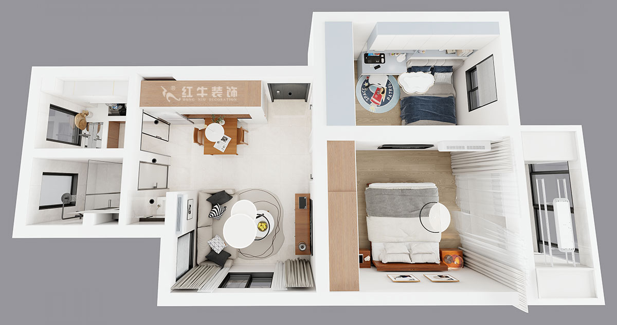 朱彥｜鳳凰花園城金陵園2幢10號502室-64㎡-現(xiàn)代簡約風格｜2室1廳1衛(wèi)｜老房改造｜定制家｜全包10萬｜00_04鳥瞰圖