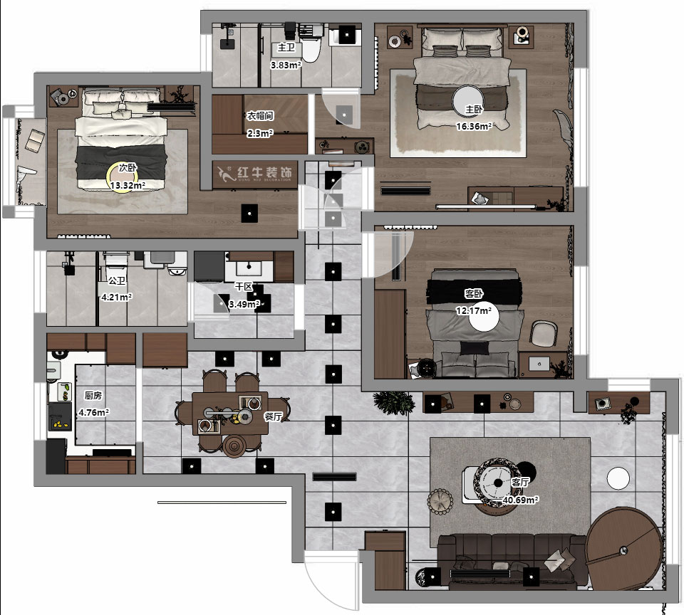 朱彥｜聚寶山莊海棠街區(qū)5-1203-130㎡-現(xiàn)代簡約風(fēng)格｜3室2廳2衛(wèi)｜老房改造｜定制家｜全包16萬｜00_03平面彩圖
