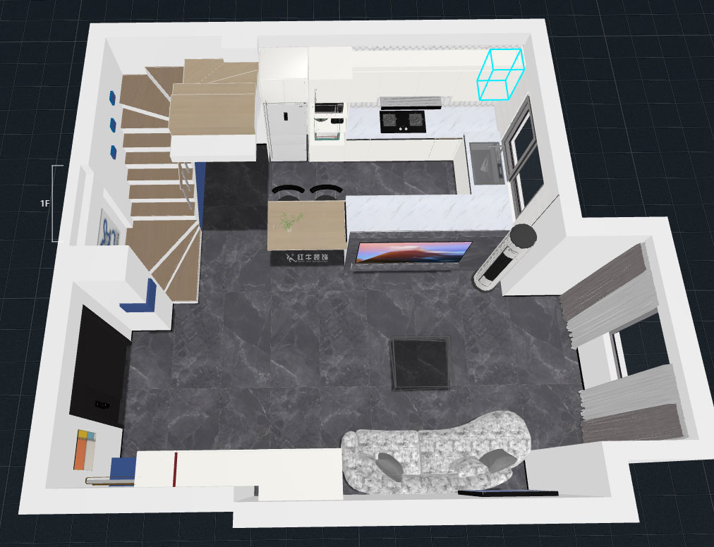 蔣?。ヌ陨郴ǔ?-1705-105㎡-現(xiàn)代簡約風(fēng)格｜2室2廳1衛(wèi)｜老房裝修｜定制家｜全包15萬｜00_07一層鳥瞰圖