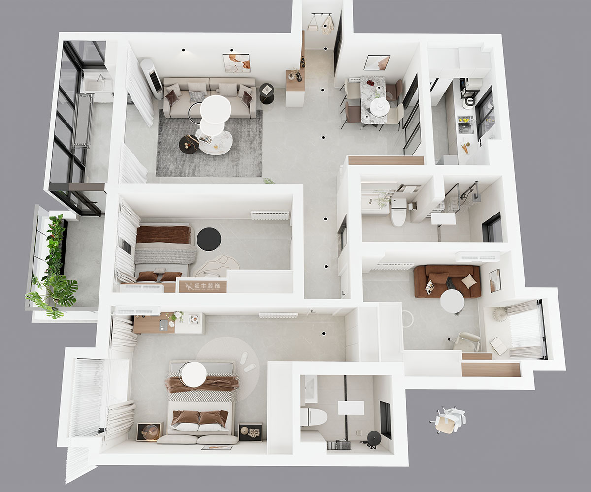 蔣?。厦髦?-1-401-115㎡-現(xiàn)代簡約風(fēng)格｜3室2廳2衛(wèi)｜老房裝修｜定制家｜全包13萬｜00_04鳥瞰圖