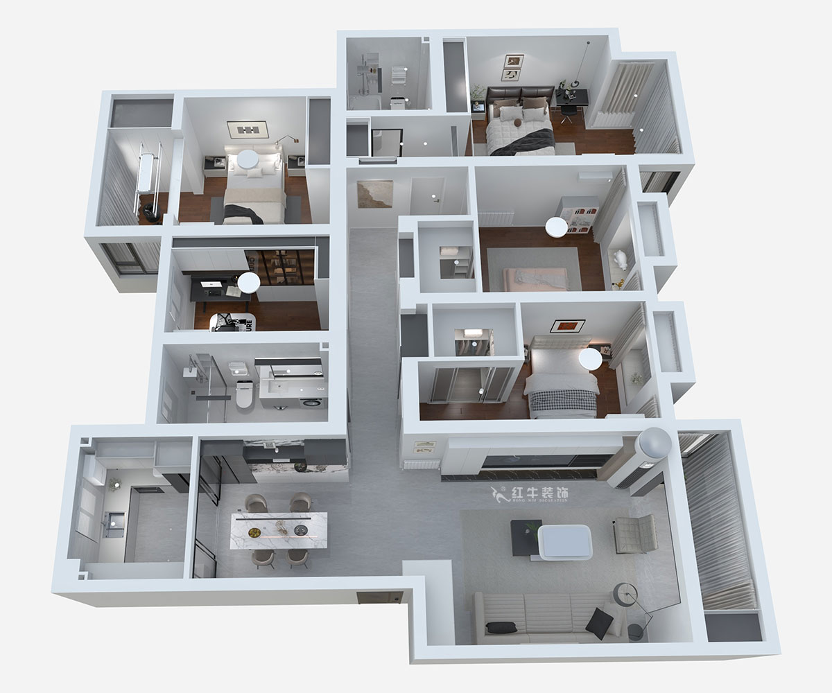 熊皓宇｜翠屏東南-180㎡-現(xiàn)代風格｜5室2廳2衛(wèi)｜新房裝修｜定制家｜全包｜00_02平面彩圖
