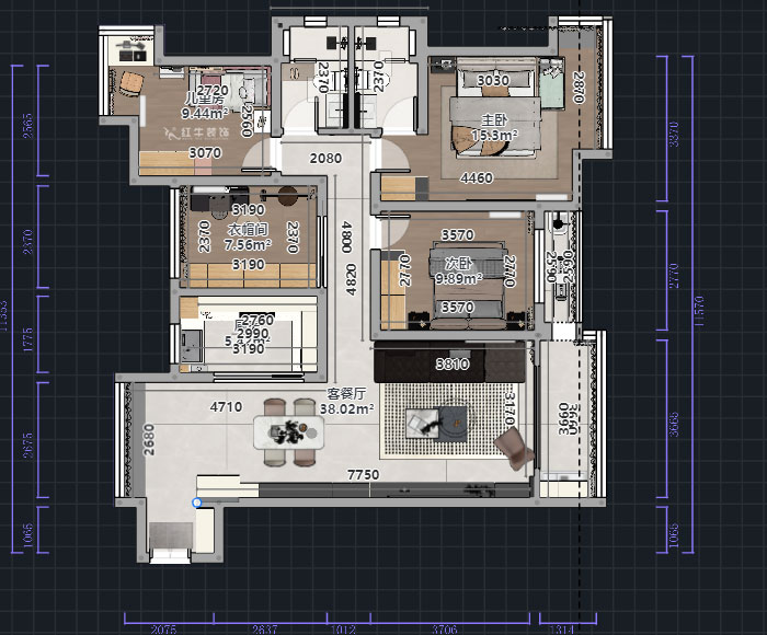 熊皓宇｜啟迪方洲-120㎡-現(xiàn)代風格｜4室2廳2衛(wèi)｜老房裝修｜半包8