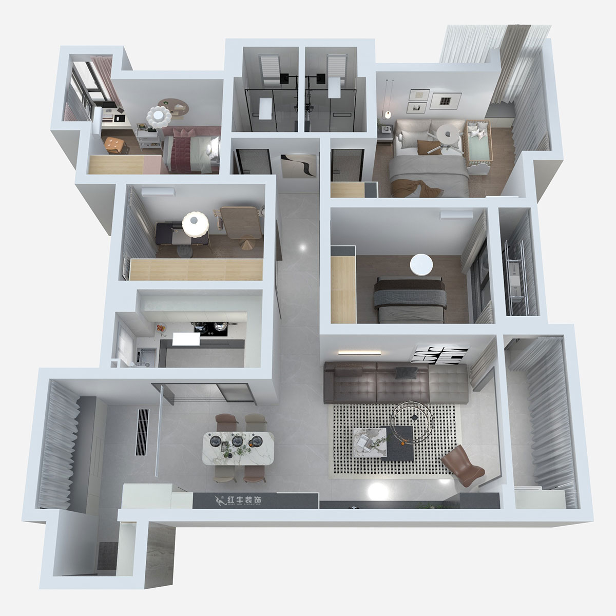 熊皓宇｜啟迪方洲-120㎡-現(xiàn)代風格｜4室2廳2衛(wèi)｜老房裝修｜半包8