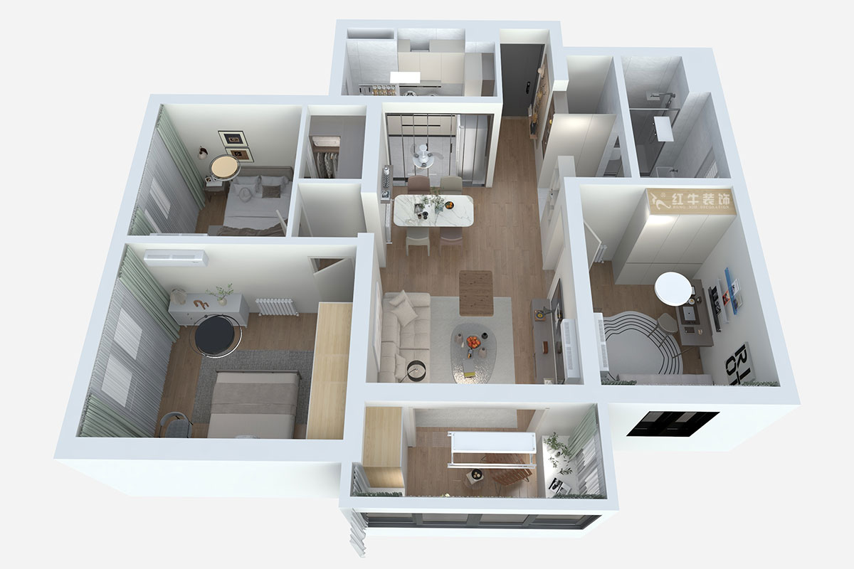 熊皓宇｜陽光廣場小區(qū)1-803-100㎡-原木風｜3室2廳1廚1衛(wèi)1陽臺｜老房裝修｜定制家｜全包14