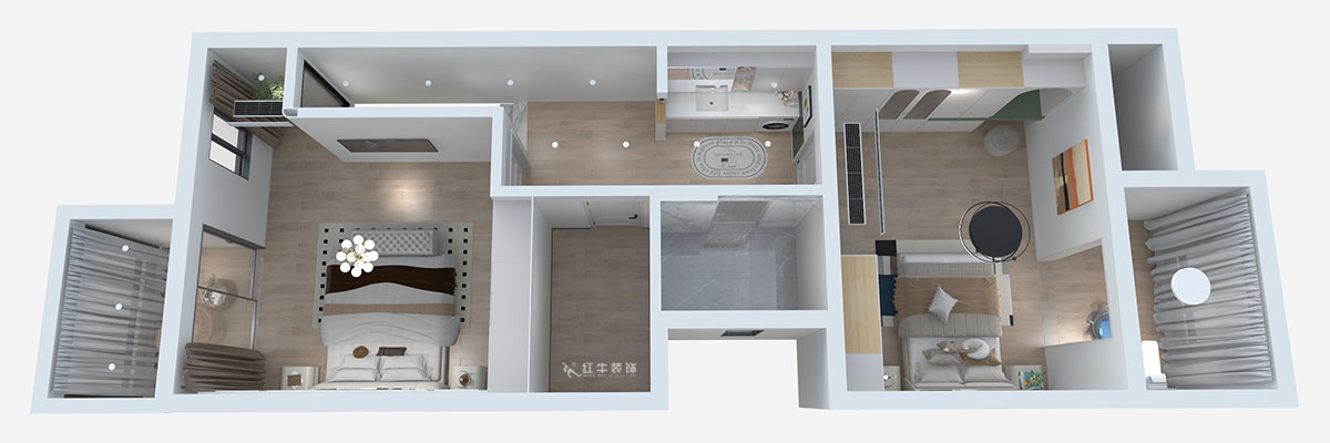 熊皓宇｜城開湯山公館16甲103室-160㎡-現(xiàn)代風格｜復(fù)式｜4室2廳1廚2衛(wèi)2陽臺｜老房裝修｜定制家｜全包｜00_04二層鳥瞰圖