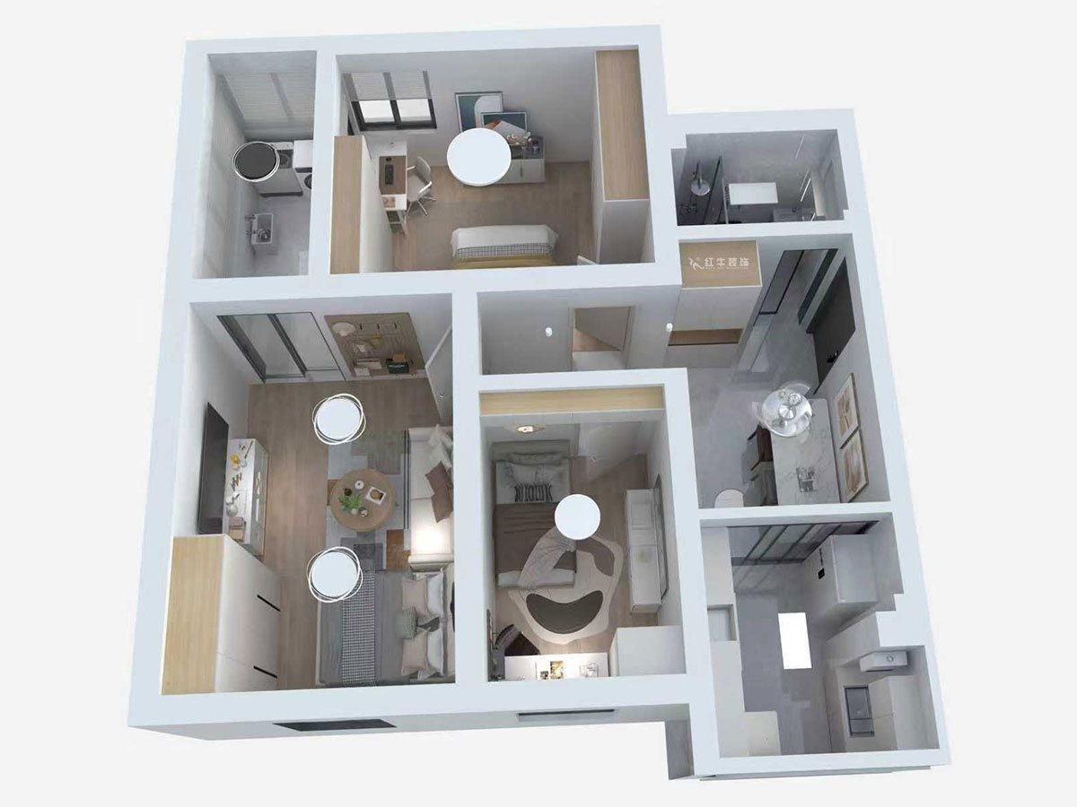 蔣?。少t街92號(hào)院9-301-68㎡-現(xiàn)代簡約風(fēng)格｜3室1廳1衛(wèi)｜老房裝修｜定制家｜全包10萬｜00_04鳥瞰圖