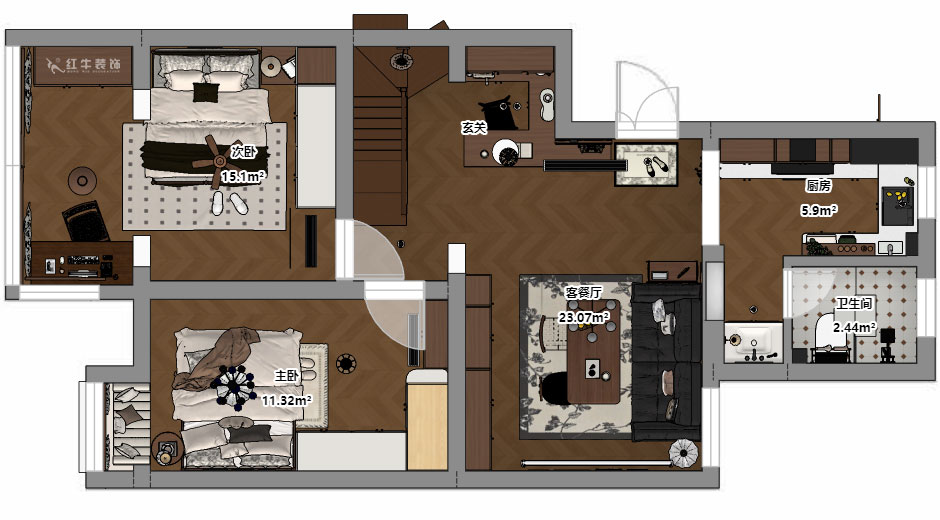 蔣?。鼕W體新城翠杉園15-507-(72+40)㎡-中古風(fēng)｜復(fù)式｜2室1廳1衛(wèi)+閣樓｜老房裝修｜定制家｜全包12萬｜00_03平面彩圖