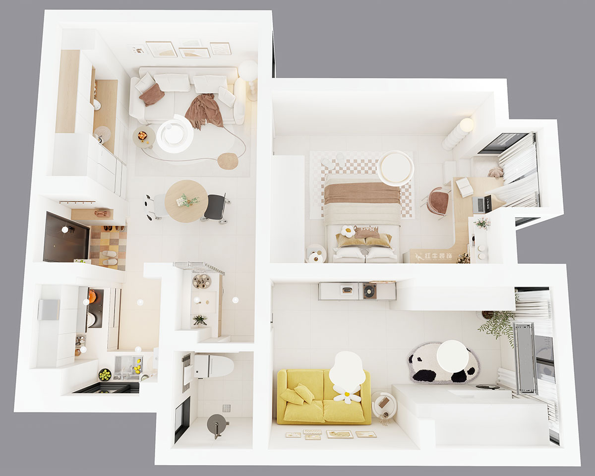 朱明琪｜燕江新城山水苑10-2-1007-68㎡-簡約風(fēng)格｜2室1廳1衛(wèi)｜老房裝修｜定制家｜全包8萬｜00_04鳥瞰圖