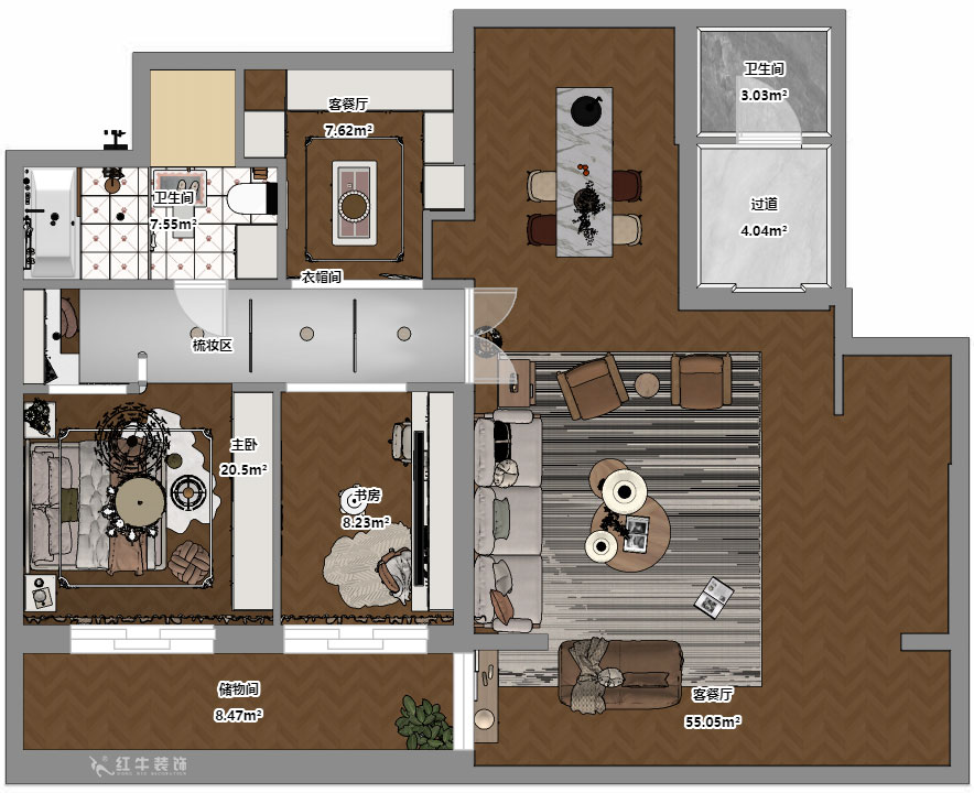 蔣?。ㄓ睢?rùn)悅府5-2-104-130㎡-美式復(fù)古風(fēng)格|3室2廳1衛(wèi)|新房裝修|定制家|全包15萬(wàn)|00_03平面彩圖