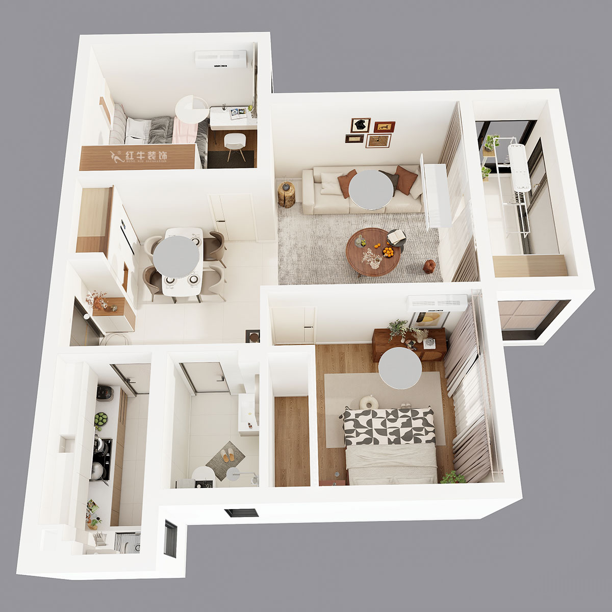 吳波|新江雅苑1-702-70㎡-現(xiàn)代簡約風(fēng)格|2室2廳1衛(wèi)1廚1陽臺|舊房裝修|定制家|全包8萬|00_04鳥瞰圖