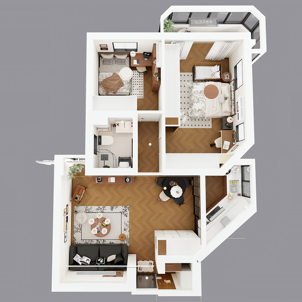 孟憲濤|金寶花園5-2701-82㎡-簡約中古風格|2室1廳1衛(wèi)|老房裝修|定制家|全包10萬|00_04鳥瞰圖