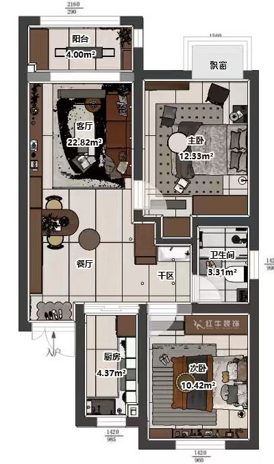 吳波｜紫境東苑15-1206-72㎡-中古風(fēng)格｜2室2廳1衛(wèi)1廚1陽臺(tái)｜新房裝修｜定制家｜全包9